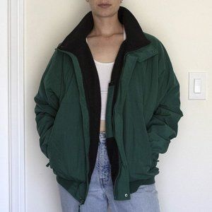 Vintage Forest Green Bomber Jacket Fleece Inside